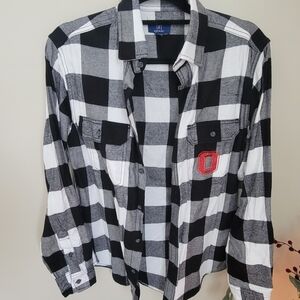George Black and White Buffalo Check Button-Down Shirt with Red Patch